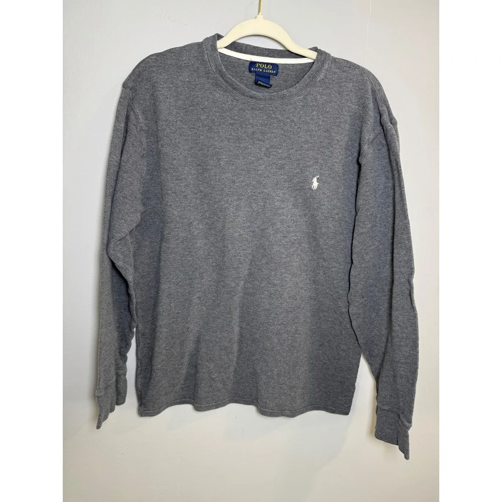 Polo‎ Ralph Lauren Mens Gray Waffle Knit Thermal Long Sleeve Shirt Size Large
